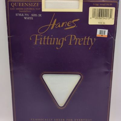 Hanes Fitting Pretty Control Top Day Sheer Pantyhose Size Queen 3x Color White