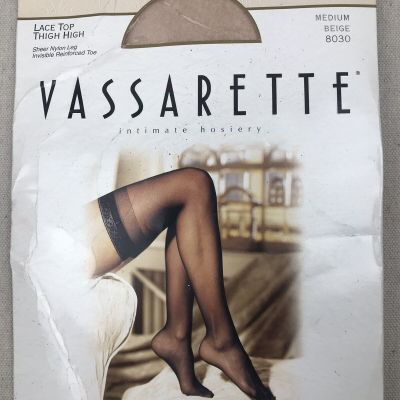 Vtg Vassarette Lace Top Thigh High Medium Beige 8030 Stocking Hose Made In USA