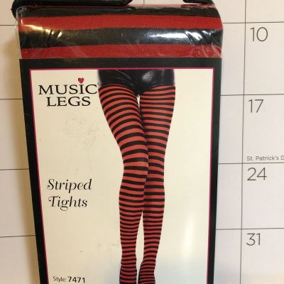 Music Legs #7471 black/red  Stripped Tights Pantyhose Stockings Costume
