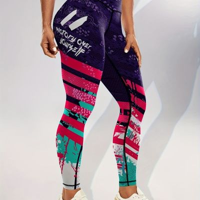 Breathable Stretchy Women's Fashion Color Block Splash Print Yoga Pants,