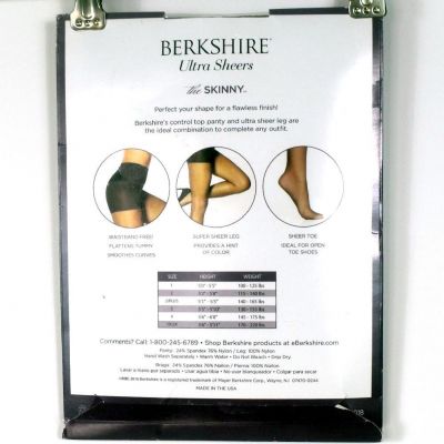 Berkshire The Skinny Ultra Sheer Waistband Free Pantyhose Utopia Size 3 New 5018