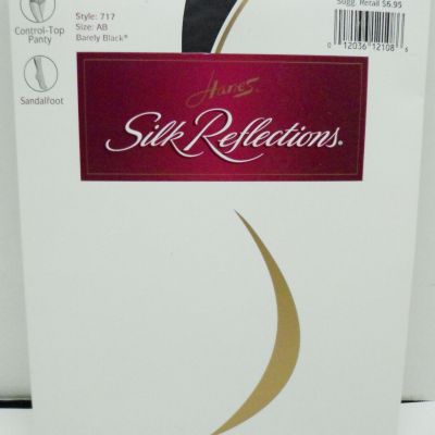 Hanes Silk Reflections Silky Sheer Barely Black Sandalfoot Pantyhose Size AB