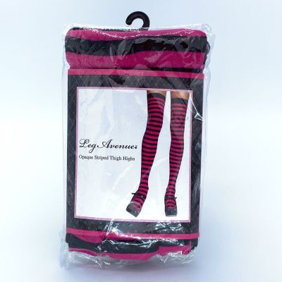 Opaque Striped Thigh High Stocking Pink Fuchsia Black LEG AVENUE Costume Hallowe