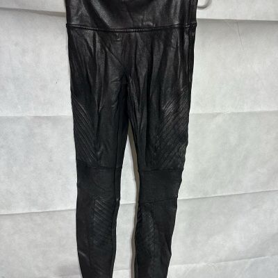 GREAT Spanx Faux Leather Moto Leggings Shiny Black Size Medium Slimming *NICE*