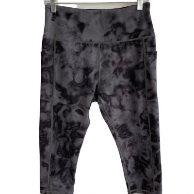 PARWIN Yoga Pants Workout Leggings Womens Size L Cropped Pockets Purple Black