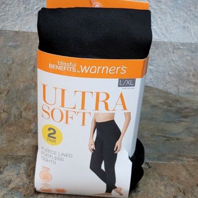 Warner's Ultra Soft ~ 2-Pair Women's Fleece Lined Tights Hose Footless L/XL.