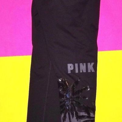 Victorias Secret Pink Ultimate Yoga Leggings Small S Black Palm Shiny Bling