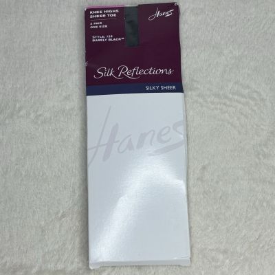 Hanes Women's Silk Reflections Barely Black Sheer One Size Knee Highs 2 Pair 725