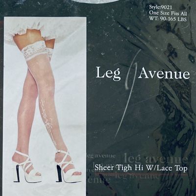 New Leg Avenue Thigh Hi Sheer White Lace Sexy Women One Size 90-165 LBS Nylon