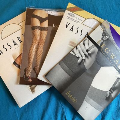 Lot of 4 Vintage Stockings for Garters and Thigh High Stockings Tan White Ivory