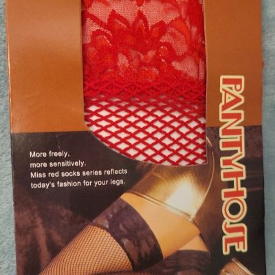 Fishnet Stockings Knee High Lingerie With Lace Top Tights Socks Womens Red