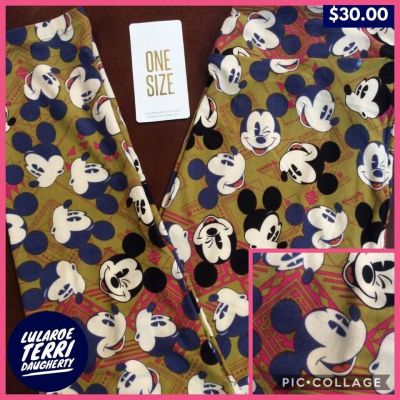 LLR One size Disney leggings Mickey Mouse heads w/goldenrod & pink background
