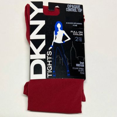 DKNY Full On Color Tights Size S Cardinal Red Control Top Opaque NEW