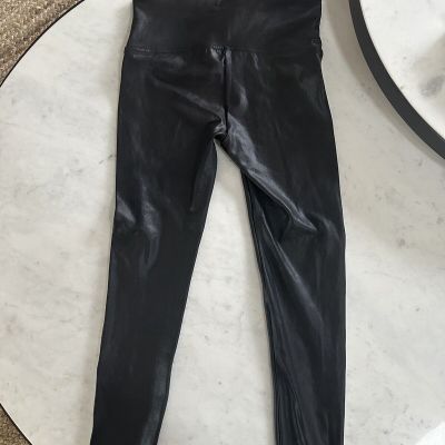 Spanx Faux Leather Striped Legging New W Tags Size Large Black W White Stripe