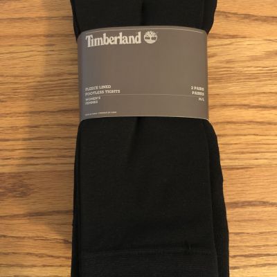 Timberland 2 Pack Black Fleece Lined Footless Tights Size M/L ~ New