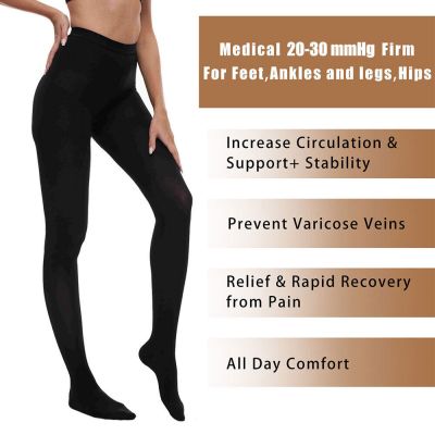 1 Pair Support Pantyhose, Control Top, Graduated Compression, 20-30 mmHg