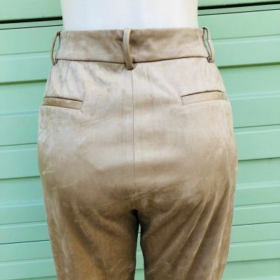 New ZARA BEIGE Camel Faux Suede High Trousers Casual Work Pants Size L #1354y