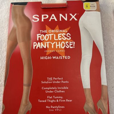 Spanx High Waisted Footless Pantyhose Power Capri Size B Shade Nude No Pantyline