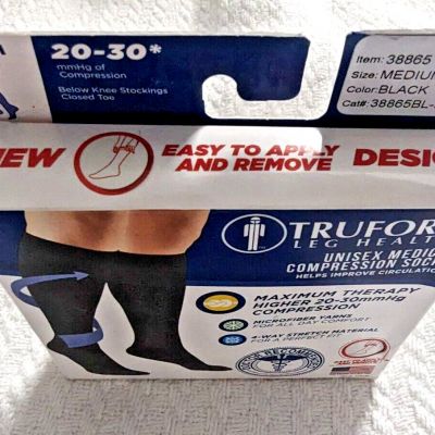 Truform 20-30 Below Knee Compression Stockings Closed Toe Socks BLACK Medium
