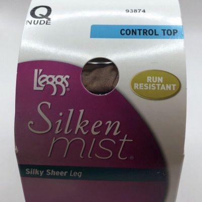 Leggs Silken Mist Nude Queen Size Nude Silky Sheer Leg Control Top Pantyhose NIB