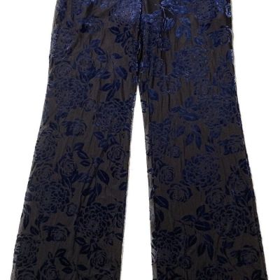 Vintage Y2K Multicolor Blue Floral Velvet Wide Leg Stretch Fashion Leggings Sz M