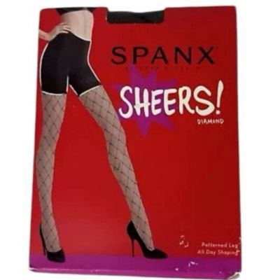 Spanx Diamond Sheer Patterned Leg Panyhose Size C Black New 8514