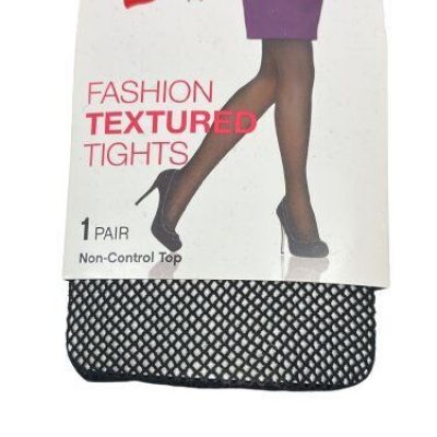 Hanes Style Essentials Textured Tights Stockings Fishnet Black L/XL