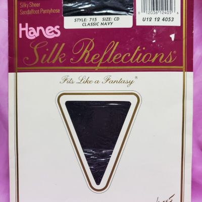 Vtg 1990 Hanes Silk Reflections Pantyhose Classic Navy Blue Size C-D Silky Sheer