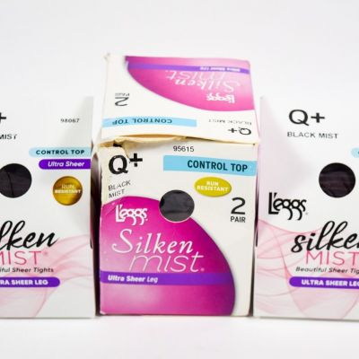 L'eggs Silken Mist Control Top  Ultra Sheer Leg BLACK MIST Tight Q+ 4 Pair