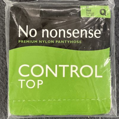 No Nonsense Nylon Pantyhose Control Top Off Black Reinforced Toe Size Q2 RE2