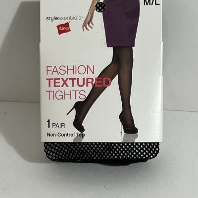 New Hanes Fishnet Fashion Textured Tights Black Non-Control Top Size M/L