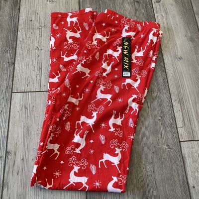 Womens New Mix Christmas Leggings Red And White Reindeer Size Plus 12-16