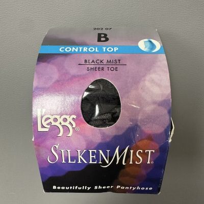 Leggs Silken Mist Control Top Panty Hose Black Mist Size B Sheer Toe