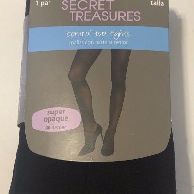 Women Secret Treasures Control Top Super Opaque Black 80 Denier Tights Size 1