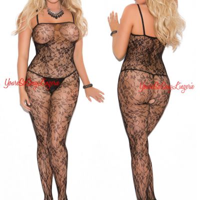 Plus Size LACE BODYSTOCKING Soft FLORAL ROSE LACE Crotchless QUEEN