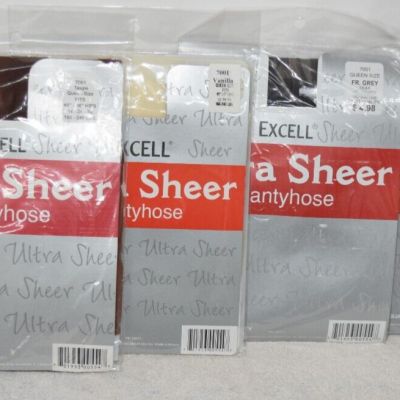 6 Ultra Sheer Pantyhose Lot Q Queen Multicolor Extra Wide 1X 2X 3X Lot