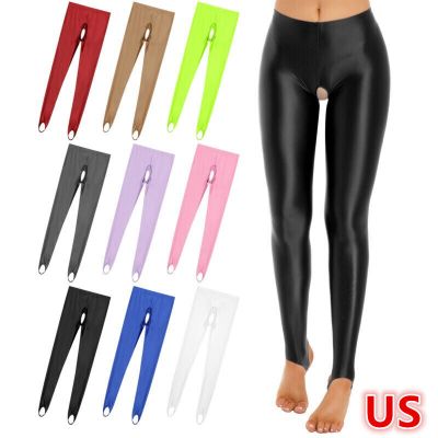 Women Glossy Long Sexy Shiny Mid Waist Tights Yoga Pants Training Sports Trouser