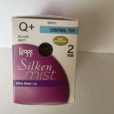 L'eggs Silken Mist Women's Ultra Sheer Run Resistant 2pk Pantyhose Black Mist Q