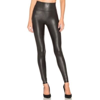 Spanx Leggings Faux Vegan Leather Pants Black Solid High Waist Wet Look Size XS
