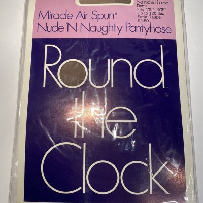 Vintage Round The Clock Miracle Air Spun Pantyhose Satin Taupe Sandalfoot Demi