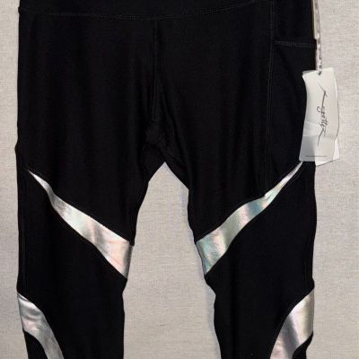 X By Gottex Black & Iridescent Cropped Tummy Control Leggings - L