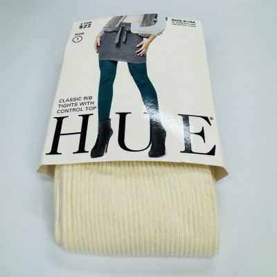 Hue Womens Classic Rib Tights w/ Control Top Size 1 Ivory 1 Pair New