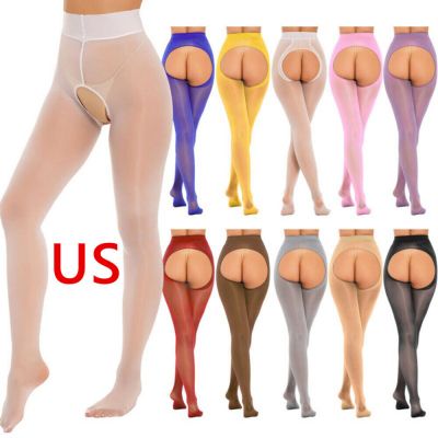 US Freebily Womens Oil Silk Sheer Pantyhose Hollow Out Tights Thigh High Hosiery
