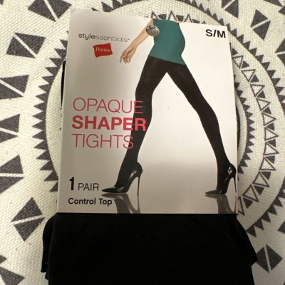 Hanes Style Essentials Opaque Shaper Tights Size S/M Black Control Top New