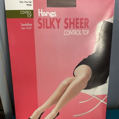 Hanes SILKY SHEER Control Top Sandalfoot Pantyhose Beige Plus Tall