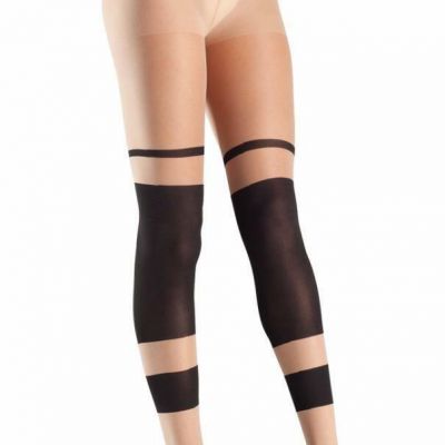 Sheer Block Stripe Footless Tights Pantyhose Costume Hosiery Nude Black BW718