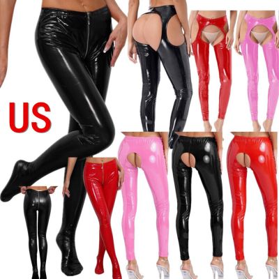 US Sexy Womens Stretchy High Waist Leggings Shiny Leather Pencil Pants Clubwear