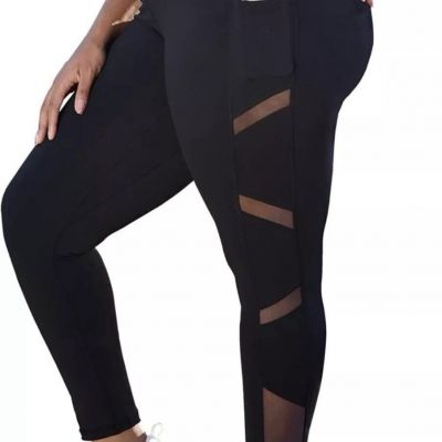 YOHOYOHA Plus Size Leggings High Waist 3XL Grey geometric Cut Outs Sheer NWT