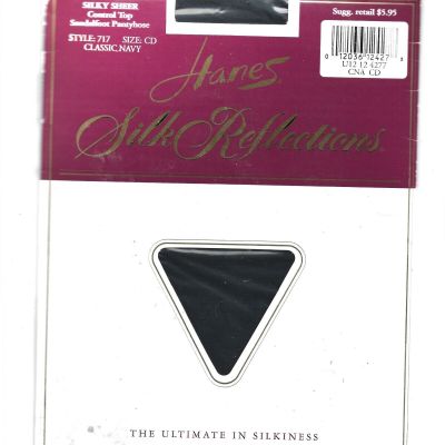 NEW Hanes Silk Reflections Control Top Sandalfoot Pantyhose,CD,Classic Navy