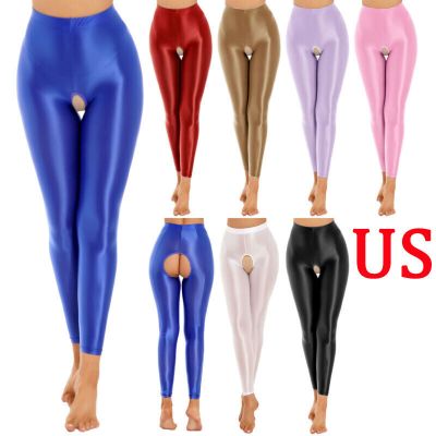 US Womens Pantyhose Crotchless Pants Skinny Trouser Workout Sportswear Dance Oil
